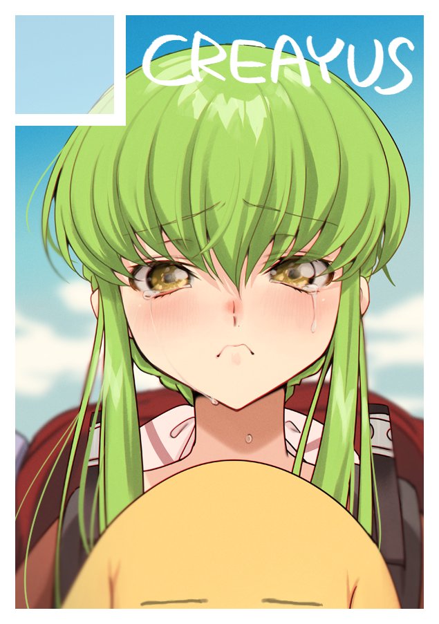 c.c. 1girl green hair tears yellow eyes crying blush sidelocks  illustration images