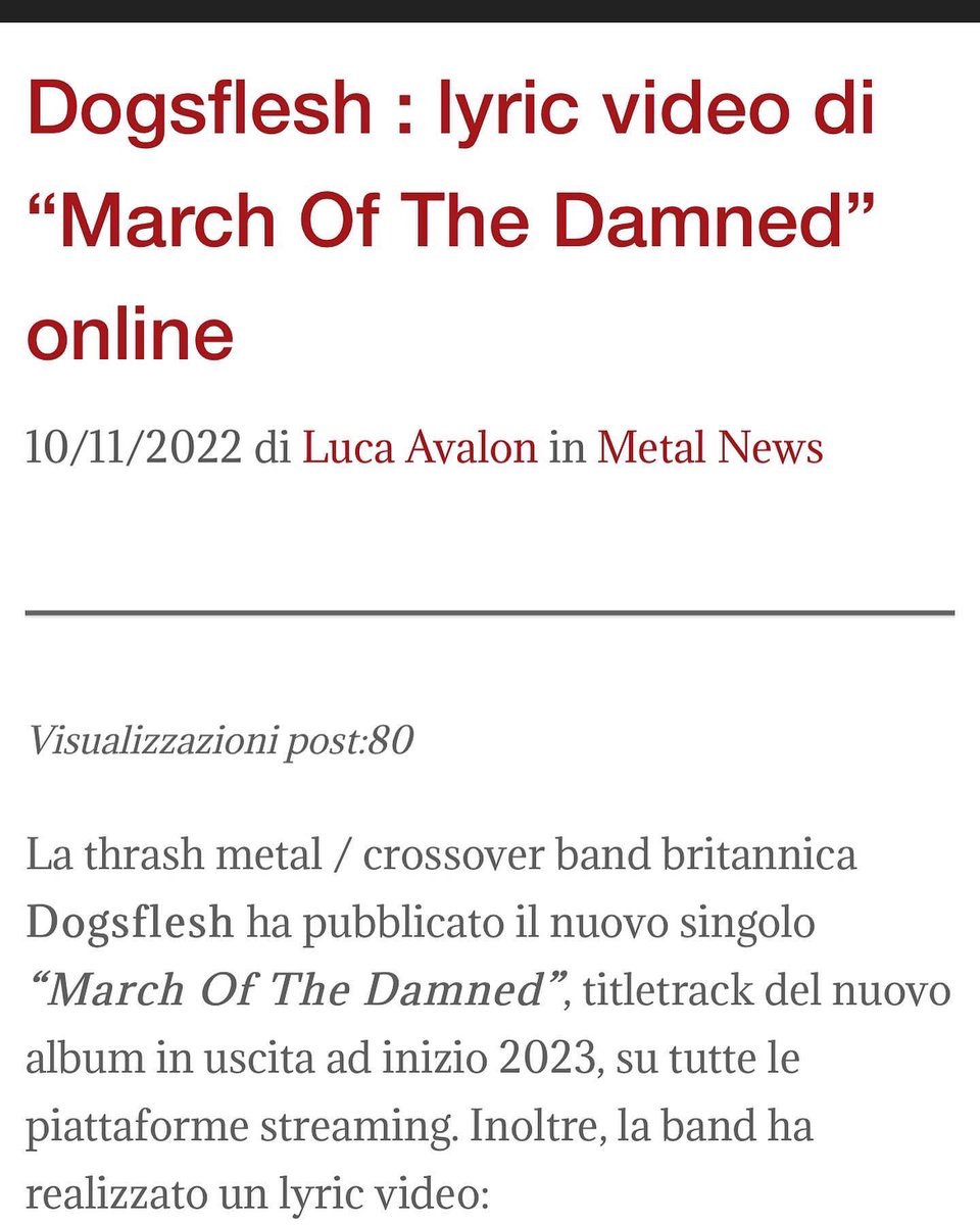 Thanks to Heavy Metal Webzine in Italy for featuring the new track March Of The Damned 😉🤘💥