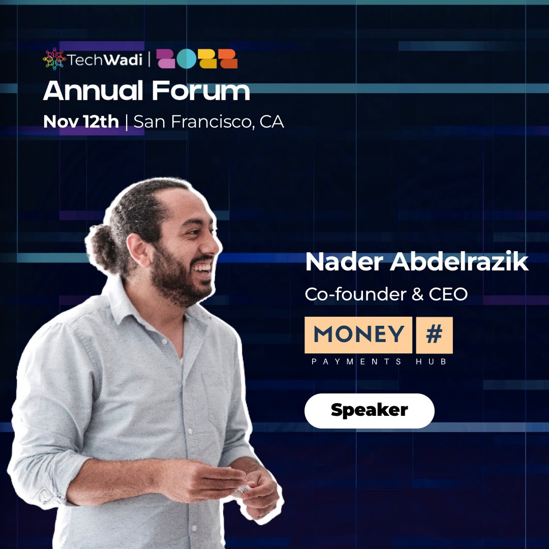 Our co-founder and CEO, <a href="/naderfahim87/">Nader Abdelrazik</a>, will be speaking at <a href="/TechWadiOrg/">TechWadi</a>'s Annual Forum tomorrow at San Francisco on the fintech panel. If you are attending, or around the bay area, you should definitely check it out here: techwadi.org/techwadi-2022-…