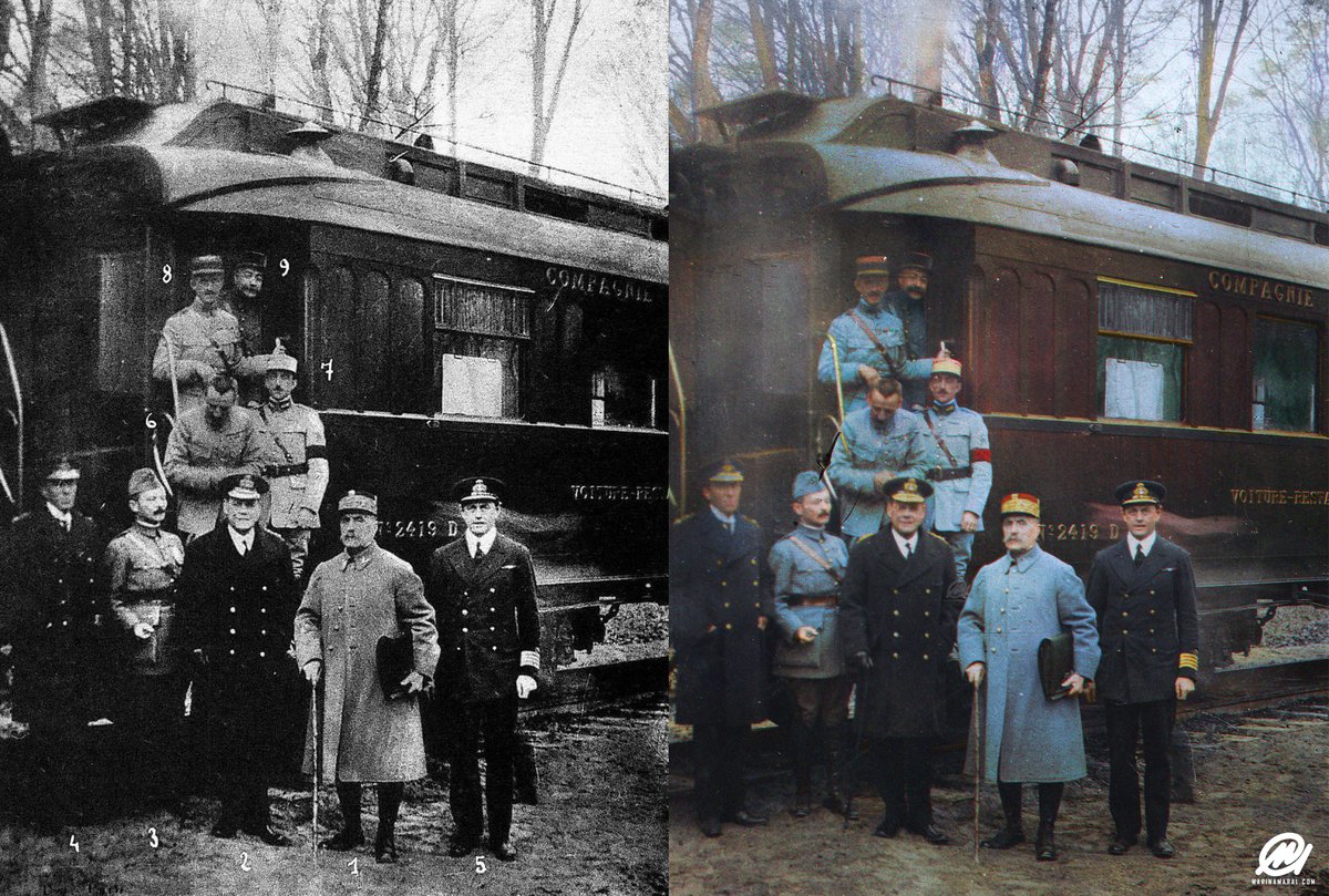 marinamaral2's tweet photo. #OnThisDay in 1918, WWI armistice signed by the Allies and Germany comes into effect and World War I hostilities end at 11am, "the eleventh hour of the eleventh day of the eleventh month".

Photo below colorized by me 👇🏻 https://t.co/Z0TzbesfrC