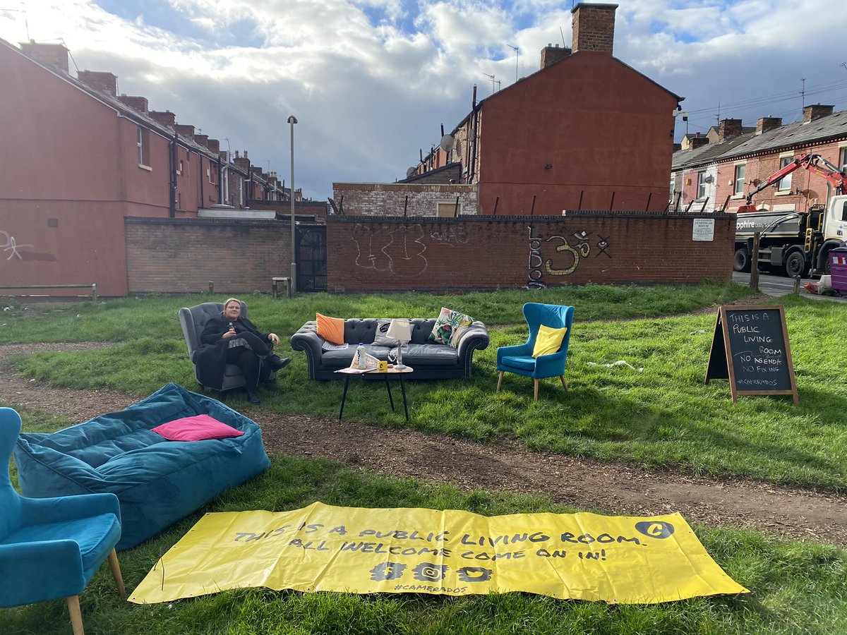 MaffPotts's tweet photo. Just set up in #Toxteth #PublicLivingRoom @Camerados_org https://t.co/TayHBJd5SA