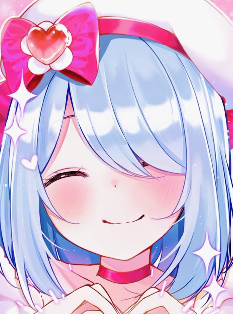 1girl hat solo closed eyes smile blue hair heart  illustration images