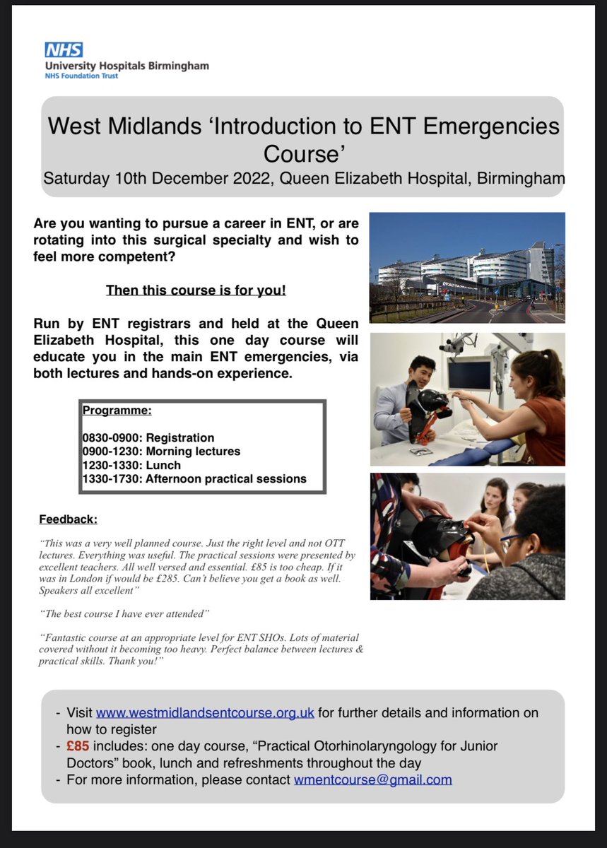 Next ENT emergency course is happening in a few weeks…please circulate! #ent #medtwitter