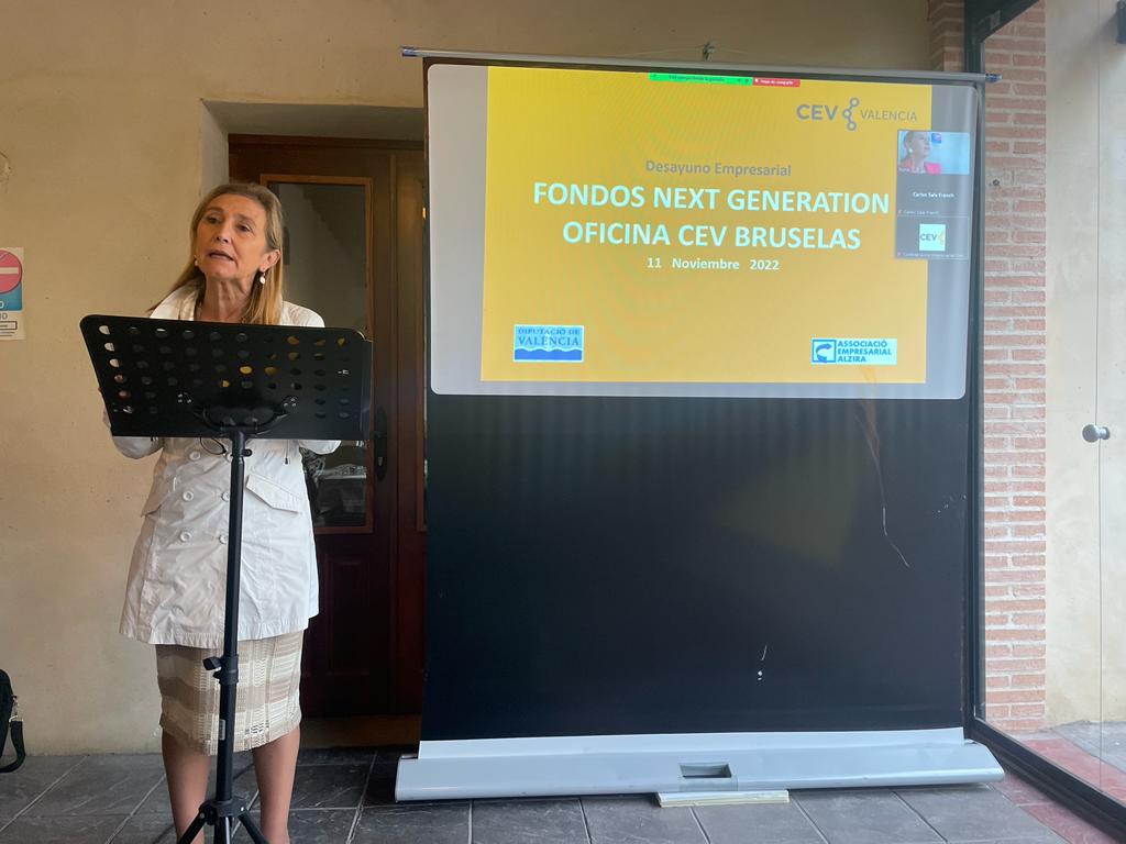 #CEVValencia |🗣️ <a href="/eiblasco/">Eva Blasco García</a>: "Necesitamos que se agilicen los ritmos para que los fondos europeos lleguen a la economía real y no perdamos una oportunidad única"

📍La presidenta apertura la jornada Fondos Next Generation-Oficina CEV Bruselas en #Alzira