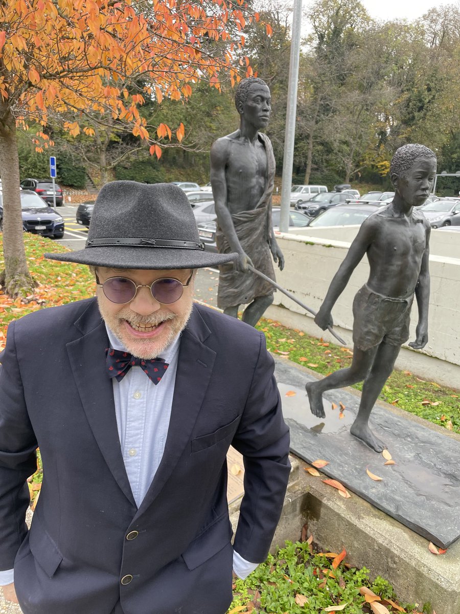 Making visits to ⁦<a href="/WHO/">World Health Organization (WHO)</a>⁩ today in Geneva, in front of the river blindness, onchocerciasis, sculpture, now advancing towards elimination with ivermectin mass drug Rx, we’re also helping to advance a vaccine