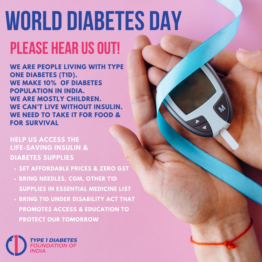 Please hear us out!
We are people living with #Type1Diabetes (T1D)
We make 10% of #diabetes population in India
We are mostly children
We can’t live without #insulin
We need to take it for food &amp; for survival. 

Help us get access to life-saving insulin &amp; diabetes supplies!