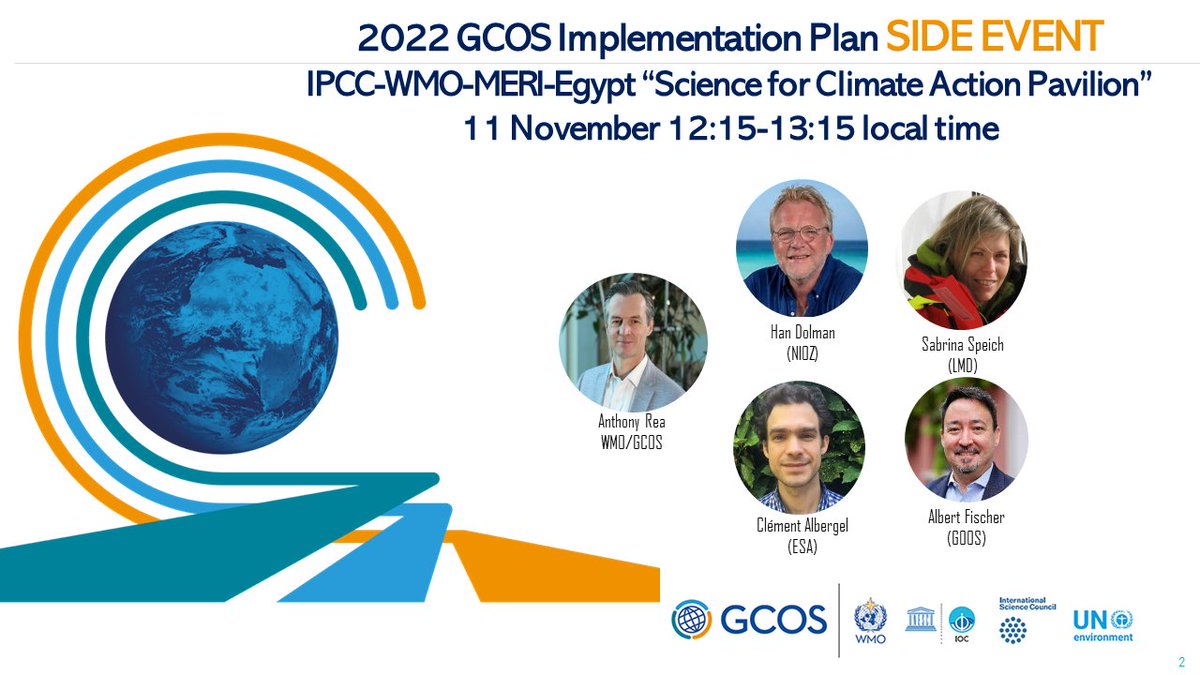 GCOS presents its Implementation Plan at #COP27: 11 November 2022, 12:15 – 13:15 (UTC+2). In person: WMO-IPCC-MERI Pavilion, COP27 - Sharm El Sheikh, Egypt. Follow online: public.wmo.int/en/our-mandate… @WMO @esa @GOOSocean