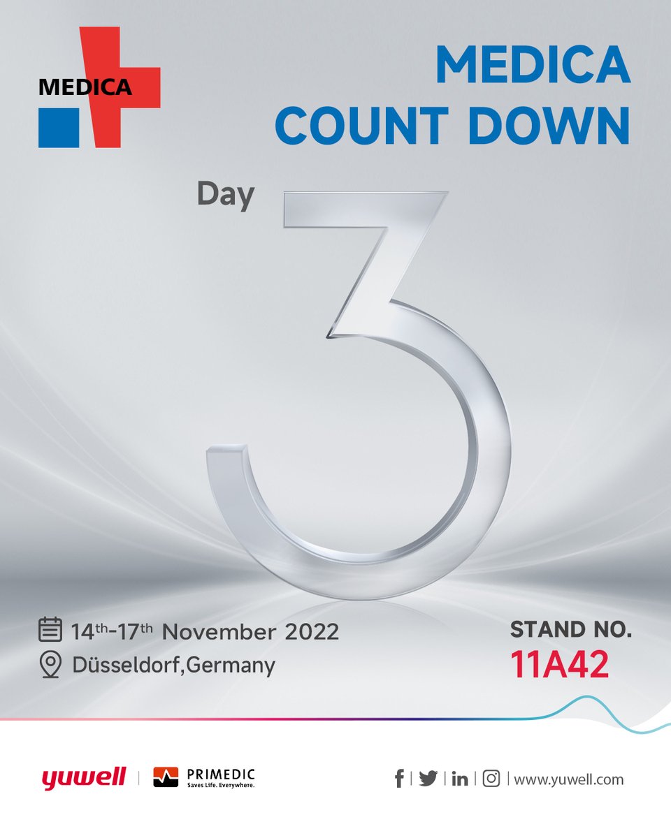 Yuwell78216250's tweet photo. Only 3 days until we meet~⌛️⏳
Contact us to arrange a meeting – We hope to see you there! @MEDICATradeFair
  #MesseDuesseldorf #MEDICA #Yuwell https://t.co/KF9otYYS8R