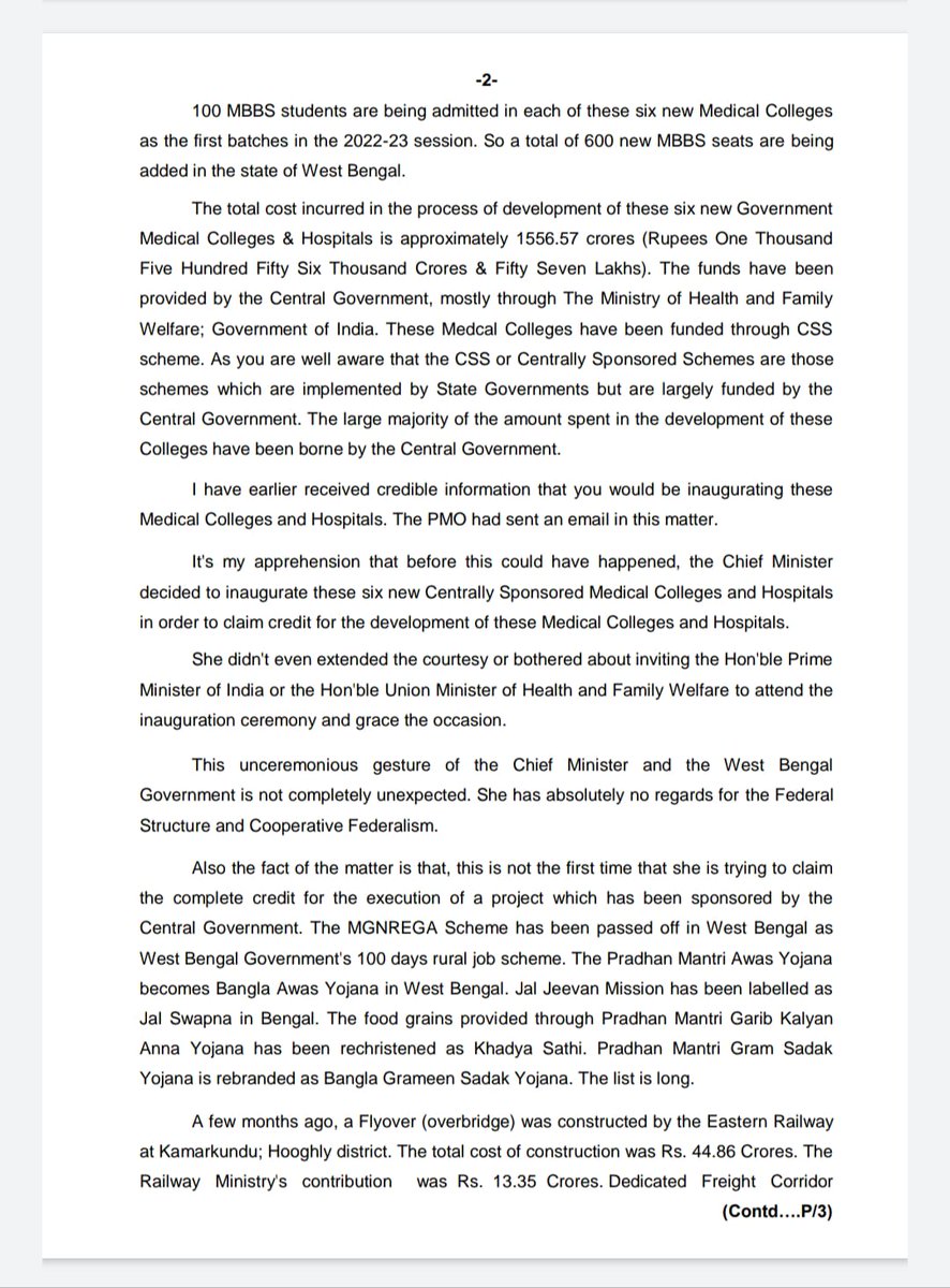 SuvenduWB's tweet photo. Hon'ble CM @MamataOfficial is about to unilaterally &amp; unethically inaugurate 6 new Central Govt Sponsored Medical Colleges &amp; Hospitals before the actual inauguration by the Hon'ble PM Shri @narendramodi Ji.
I have written a letter to Hon'ble PM regarding this matter.
@PMOIndia https://t.co/1I1YzBnWgu