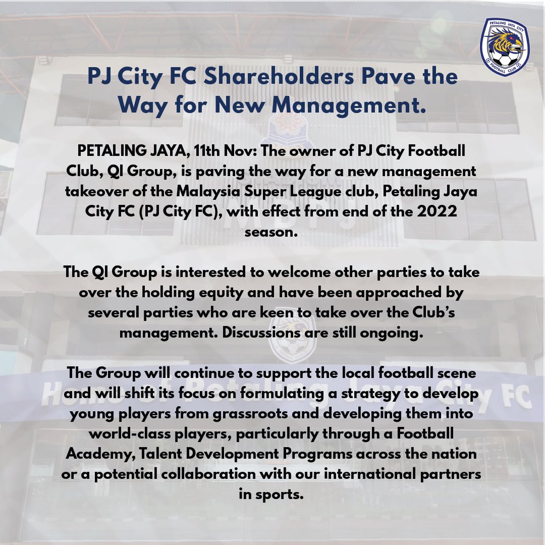 pjcityfc's tweet photo. PJ City FC Shareholders Pave the Way for New Management.

#YakiniLokal #ThePhoenix #QNET https://t.co/BiuIRd6gRw