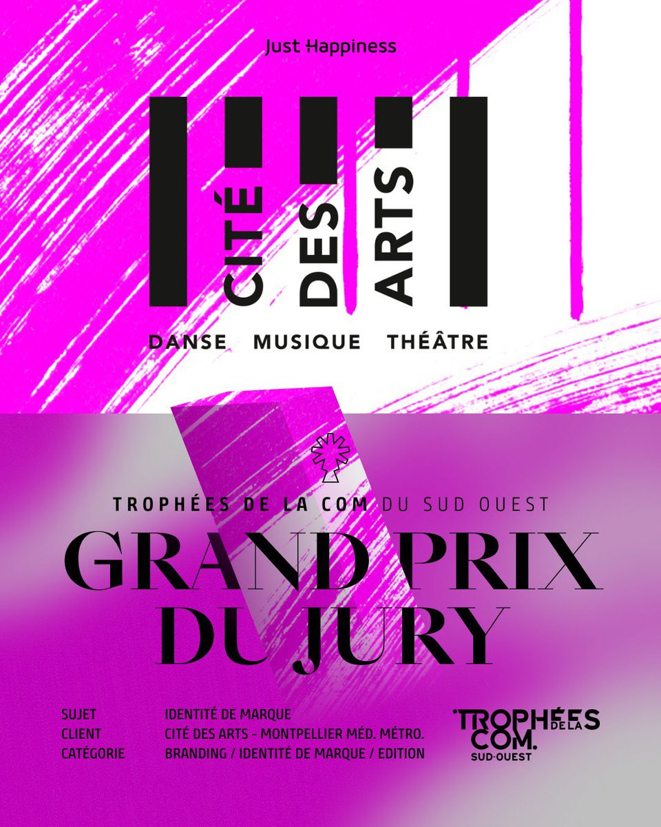 fredfougerat's tweet photo. C’est juste du bonheur, mais aussi un honneur, d’avoir remis à l’agence @JustHappinessJH, le Grand Prix du jury 2022 des #TropheesCom du Sud-Ouest, pour l’identité graphique de la cité des Arts de #Montpellier.
#Design #Logo #Branding #Création #Communication #LaComEstUnMétier https://t.co/b15buUsrsZ