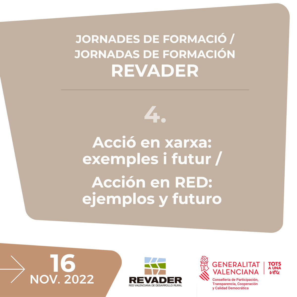 GXuquer's tweet photo. Quarta jornada de formació #REVADER
El 16 de novembre de 10 a 13 h ens veiem a Castellnou per a analitzar el funcionament d'altres xarxes i aprendre d'elles per a definir quina xarxa volem ser. #jornadasdeformaciónREVADER @RED2REDCons https://t.co/wn4asRdJCc