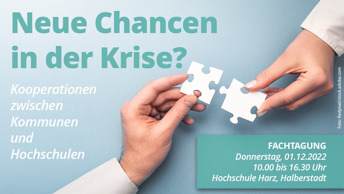 Wie können #Hochschulen und #Kommunen vor allem in Krisenzeiten gemeinsame Wege finden? Das ist Thema der Fachtagung "Neue Chancen in der Krise?" am 1. Dezember ab 10 Uhr an der @HS_Harz. 

Programm und Anmeldung: transinno-lsa.de/veranstaltunge…

#transinnolsa #innovativehochschule