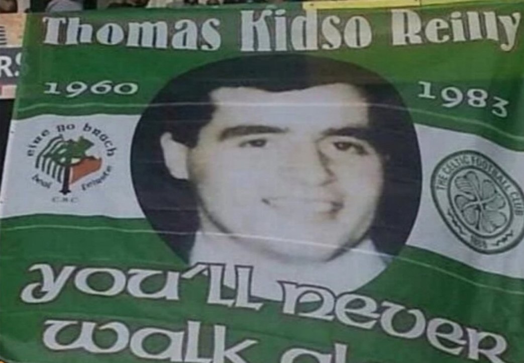 EireGoBrachCSC's tweet photo. On this 'remembrance' day, our thoughts and prayers are with Thomas 'kidso' Reilly. A devoted Celtic fan, murdered in cold blood by a coward in British army uniform. 
Hail hail kidso, you'll never walk alone.
Always remembered by his family and friends in Éire Go Brách CSC https://t.co/ZoTPdjw0Bv
