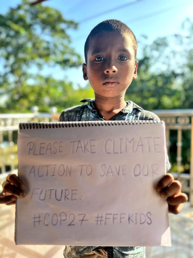 Dear Global leaders, Please take climate action to save our future.

#COP27 #KidsFirst #ClimateActionNow #PeopleNotProfit #LossAndDamage #FFFKids