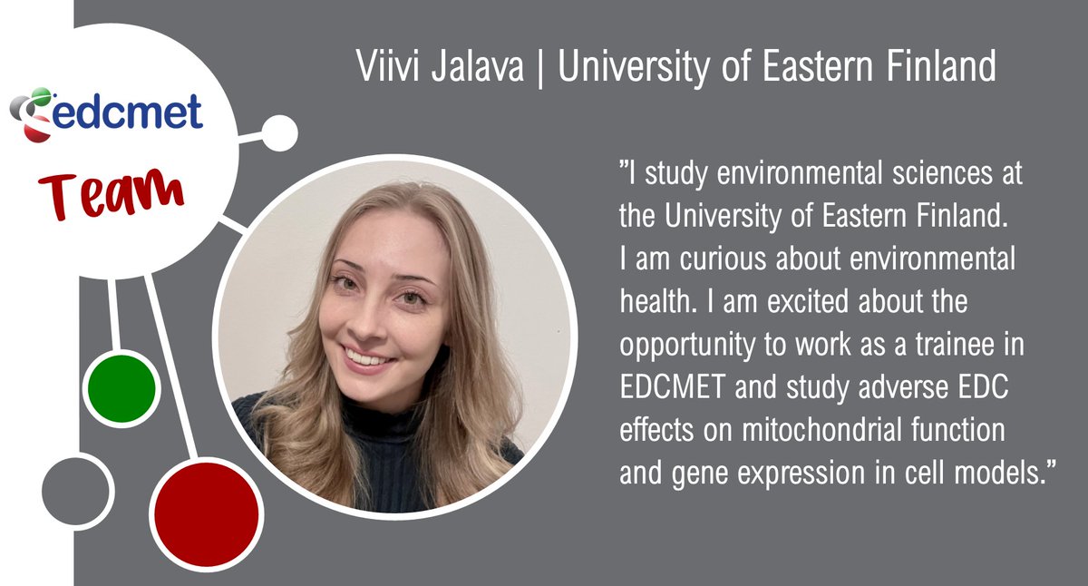 At @UniEastFinland, we are happy to have a trainee on board in our #EDCMETteam! 👩‍🔬👩🏽‍💻👨🏽‍🔬👩‍💻
Viivi Jalava is a @UEF_EnvBio student. She is broadly interested in environmental health.
#EDCs #metabolicdisruptors #environmentalhealth #H2020 @EU_H2020