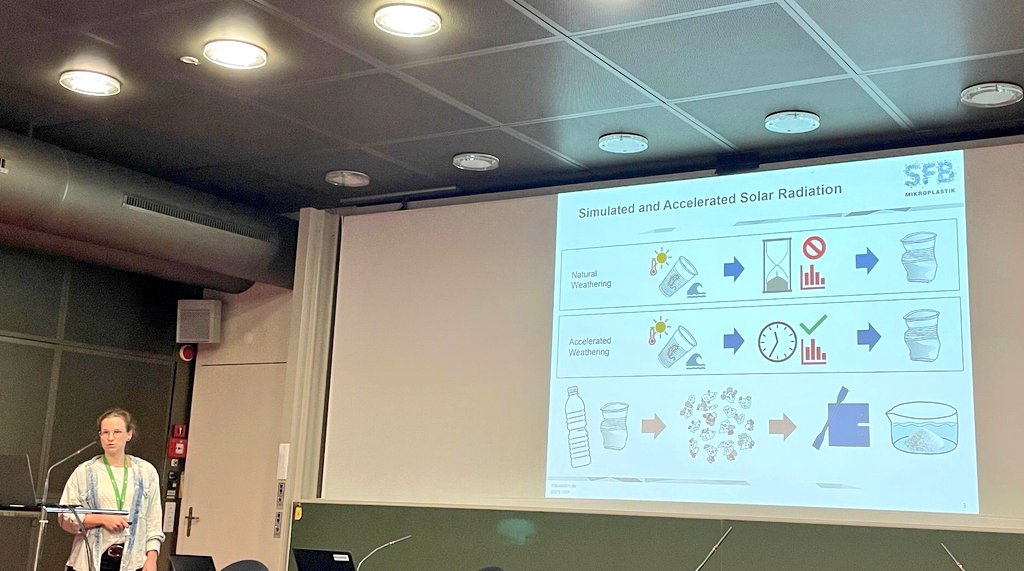 SFB1357's tweet photo. Nora Meides, #SFB1357 PhD in macromolecular chemistry @unibt, really enjoyed presenting her work and talking about the fragmentation of macroplastics into microplastics at #microplastics2022 in #MonteVerita. Some of her key publications you can find in the 🧵 https://t.co/Em1s0vGSUv
