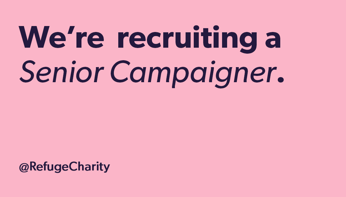 RefugeCharity's tweet photo. Help us challenge misogyny, raise awareness of domestic abuse and drive political change as our new Senior Campaigner.
Roles closes on Monday! https://t.co/ZLzGwmoSi4 #CharityJobs #ThirdSectorJobs #CampaignJobs https://t.co/qFGQlkthZu
