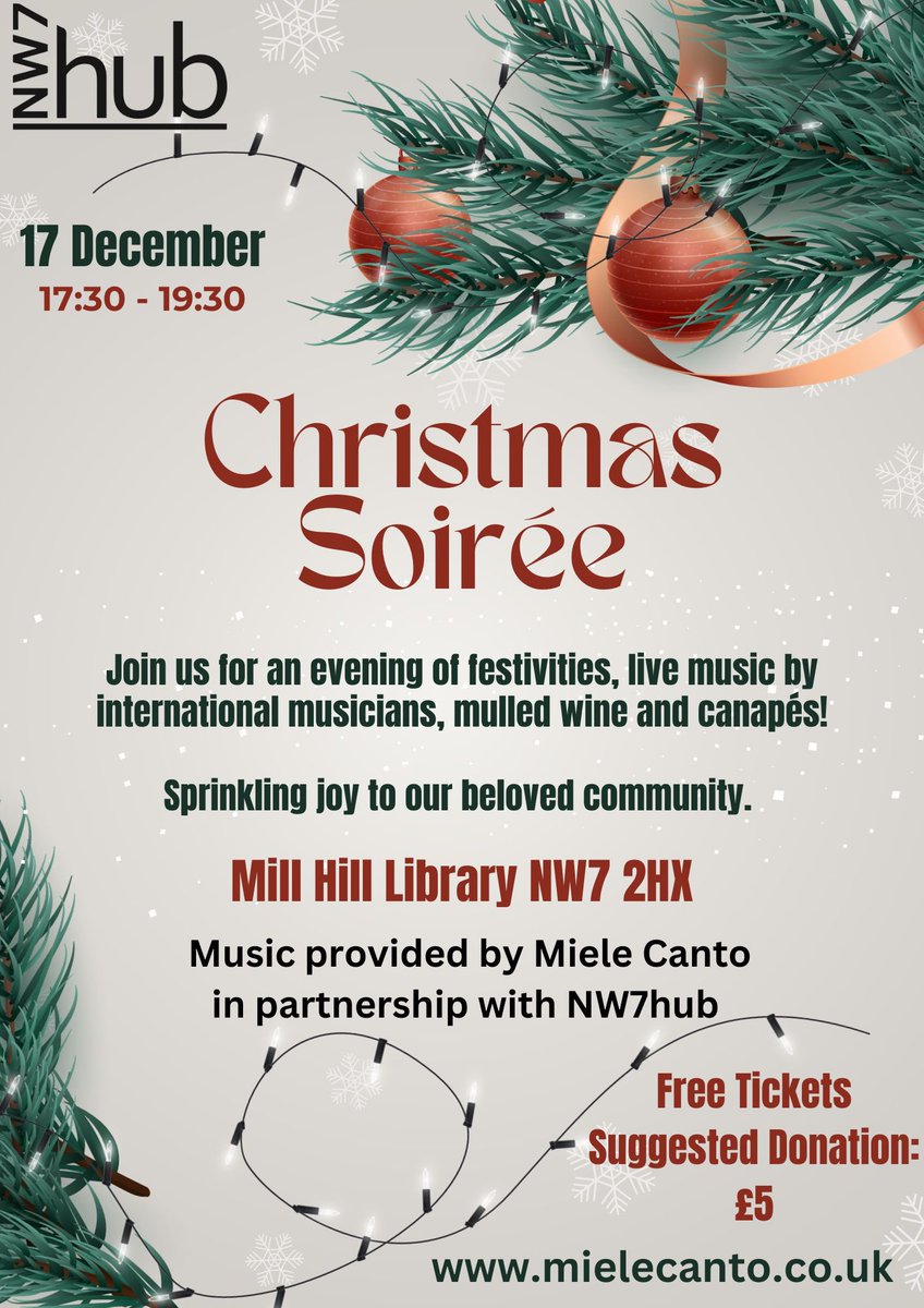 So excited to be bringing in our musicians for this fabulous community soirée. <a href="/nw7hub/">NW7hub</a> <a href="/MillHillLibrary/">Mill Hill Library</a> #millhill #music #Christmas22 #charity #livemusic