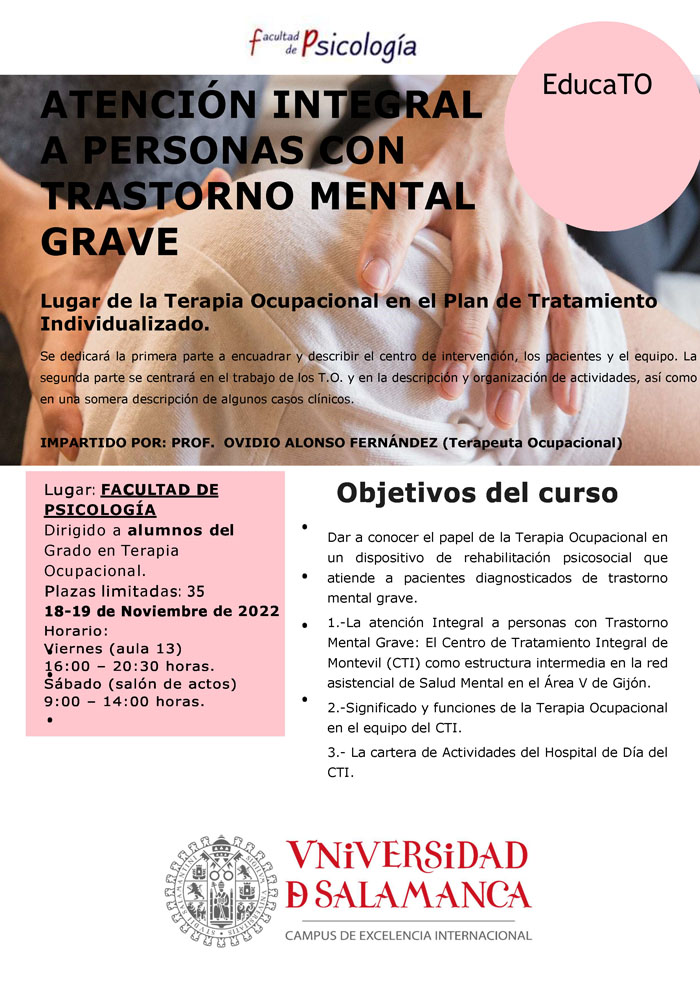 PsicologiaUSAL's tweet photo. EducaTO: Atención Integral a Personas con Trastorno Mental Grave https://t.co/9uenw6E2ZA https://t.co/xeVWi6PHHn