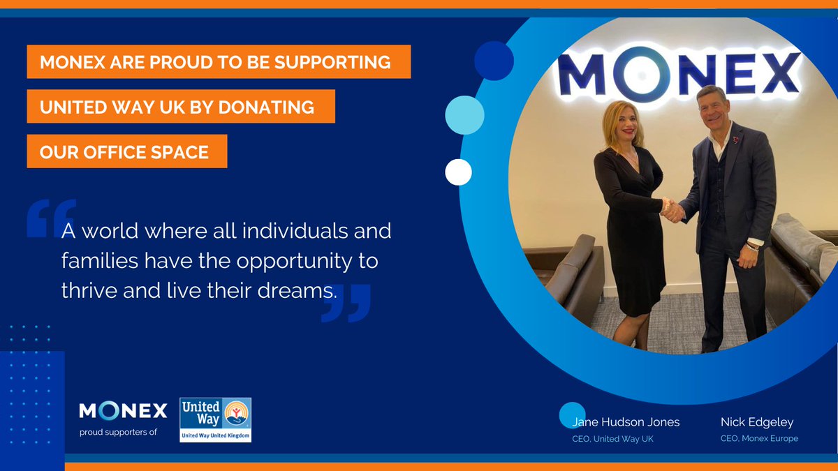 monexeurope's tweet photo. We are pleased to announce our collaboration with @UnitedWayUK  following donation of our office space. A #charity supporting disadvantaged members of the #UKCommunity, United Way UK are dedicated to helping all individuals achieve their potential: https://t.co/ZfmJe57AkD https://t.co/yo9LnC6tto