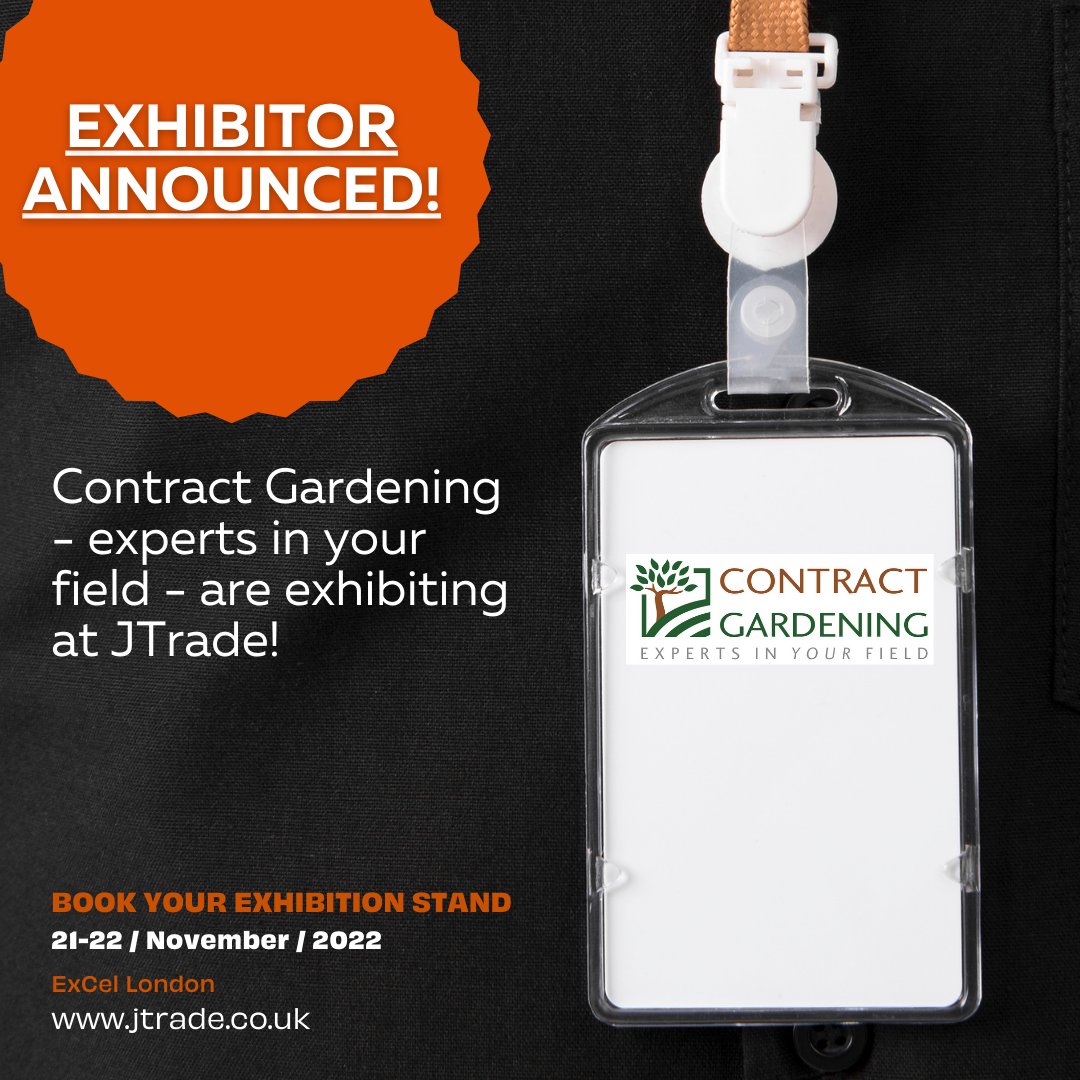 EXHIBITOR ANNOUNCEMENT!
Contract Gardening - experts in your field - are exhibiting at JTrade! 
Visit jtrade.ecreg.uk/reg/general/ho… to book your FREE Visitor tickets.

#JTrade #JTrade22 #Gardening #Landscaping