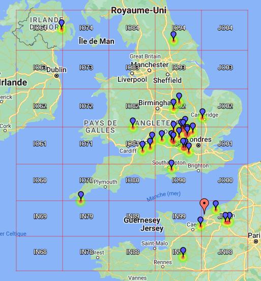 F1CBC's tweet photo. RSGB Contest QSO Map 50MHz UKAC for F1CBC 
#Hamr #HamRadio #50Mhz #UKAC #NAC #10Nov22 #Noise #QSB "not as good as forecast"
https://t.co/ahqQtYBRZA https://t.co/bdrwRJEbdy