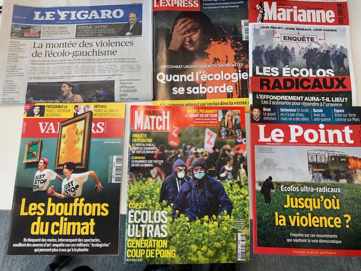 L’histoire se souviendra que la presse de droite française a œuvré contre le réveil des consciences en décrédibilisant les actions symboliques des militants, je n’ose même pas montrer ces couvertures à mes 3 enfants. Ici aussi la #honte devrait changer de camps