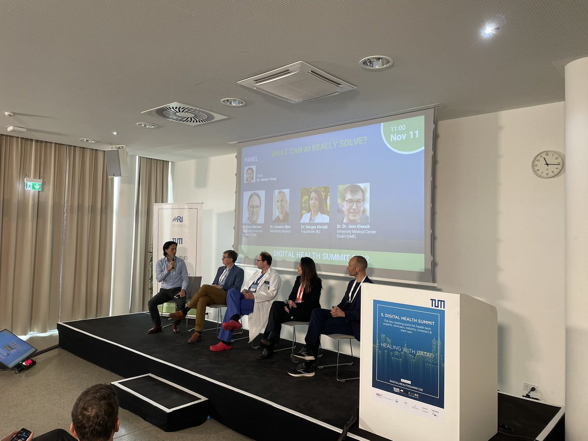 DanielRueckert's tweet photo. Another great panel on what healthcare problems AI can really solve at the Digital Health Summit #dhsmuc https://t.co/VmJh6i0zD7