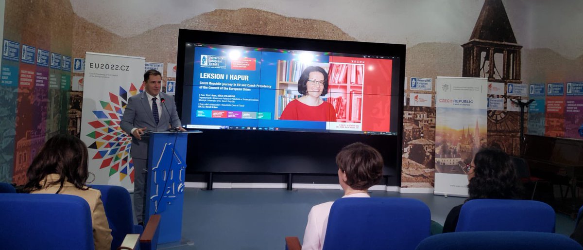 KarelUrbanCZ's tweet photo. Inspiring open discussion with #UET #AUT students. Talked about🇨🇿in🇪🇺and #CZPRES2022. Faleminderit shumë👍 guys + amazing Prof. Asoc. Věra Stojarová #MUNI. https://t.co/CXCDcoLBQL