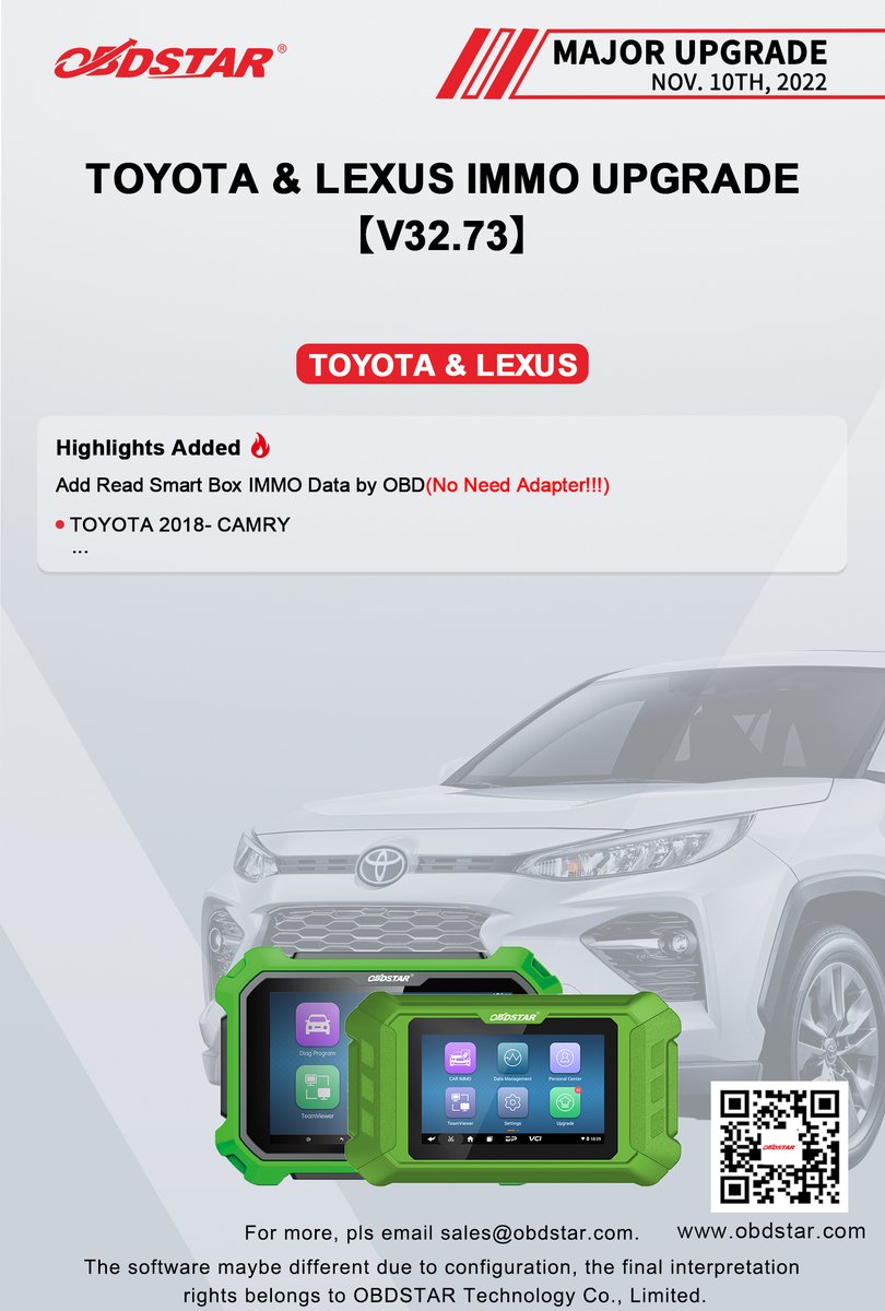 ObdstarTec's tweet photo. #OBDSTAR #Car #IMMO
#MajorUpgrade
TOYOTA &amp; LEXUS IMMO UPGRADE【V32.73】

#Immo #antitheft #immoblizer #keyprogramming #KeyMasterDpPlus #KeyMaster5 #autorepair #locksmiths #TOYOTA #LEXUS https://t.co/gF4TCSHy3e
