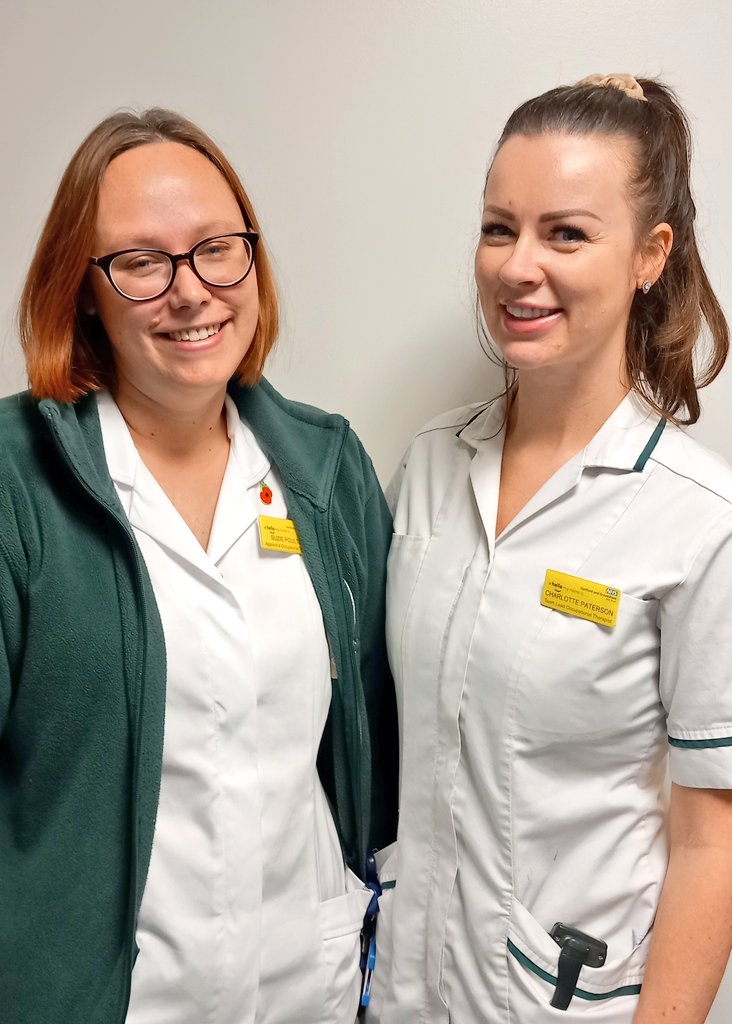 OT_DGT's tweet photo. Happy #OTWeek22 from our medical team lead and one of our #OTapprentice - their #OThack is "to wear your own clothes & footwear in hospital to promote mental wellbeing, improve mood, and provide stimulation." @DGTAHPs @HallRshall5 @Leanne_OT @ot_jennie_ @cazzaroo1984 https://t.co/1IMgsy8INz