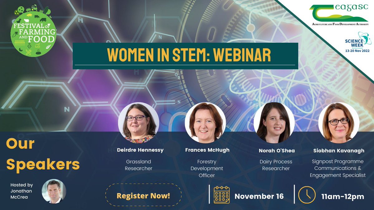 teagasc's tweet photo. Have you registered for our Women in STEM webinar yet? Hear from some of our leading scientists as they discuss how the work they do benefits the environment🌍
Register ▶️ https://t.co/9EUkRYaBxE
📅 November 16 | ⏰ 11am-12pm | 📍 Online
#ScienceWeek #FestFarmFood #Teagasc https://t.co/lMt1TtdOpq