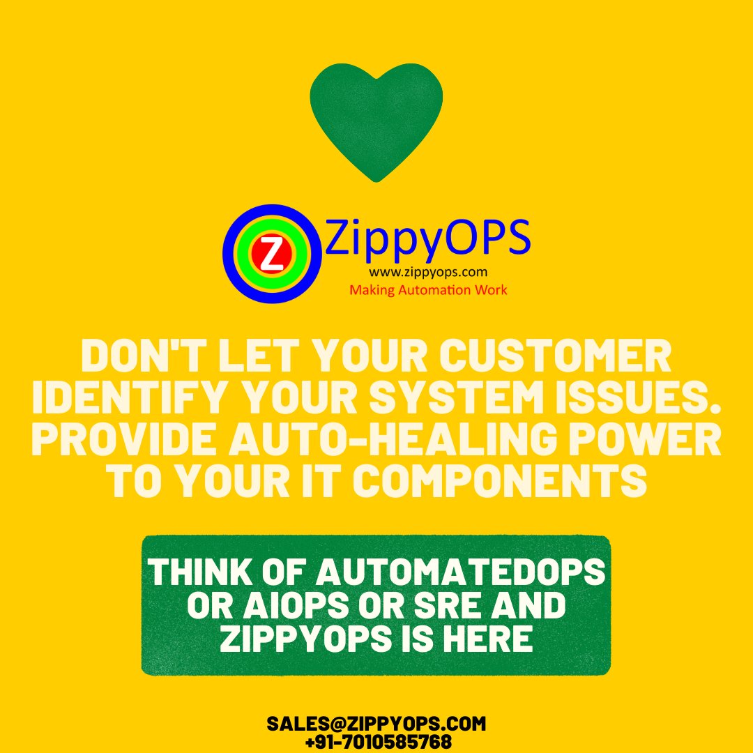 ZippyOps's tweet image. Don&apos;t let your customer identify your system issues. Provide Auto-Healing Power to your IT Components.

For more information: zippyops.com/aiops

#ZippyOPS #MakingAutomation #Linux #AIOps #AutomateOps