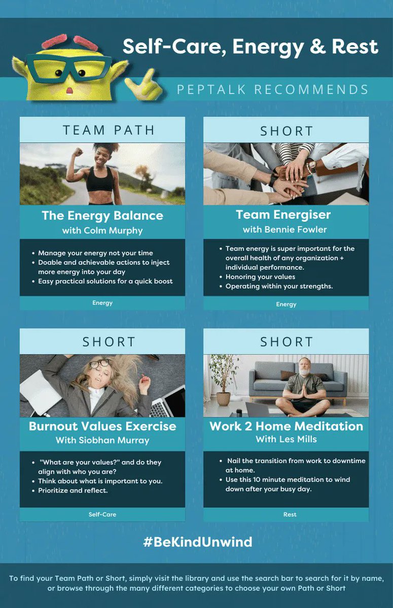Our October Check-In is complete ✅ Take a look at how the PepTalk team is feeling.

Check-In told us that the areas of life we would most like to improve were: 
💫 Self-Care
🔋 Energy 
😴 Rest

So we wanted to share some ways our team are using our platform to do just that
