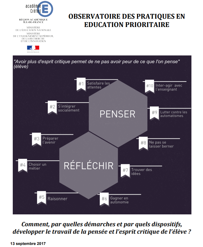 Esprit critique: "arme de protection massive" des valeurs de la République
"Si l’école ne peut pas tout à elle seule,
elle reste le vecteur d’une construction intellectuelle débouchant sur des citoyens libres et
responsables..."
carep.ac-creteil.fr/IMG/pdf/rappor…