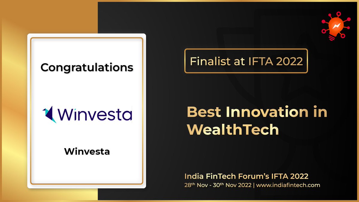 Congratulations Winvesta for being a finalist for the Best Innovation in WealthTech award at IFTA 2022!

🏆 Attend IFTA 2022: indiafintech.com/attend-ifta

Limited period offer: Book a ticket at 30% off with coupon code IFTA30 

#IFTA2022 #fintech #wealthtech #neobank #investing