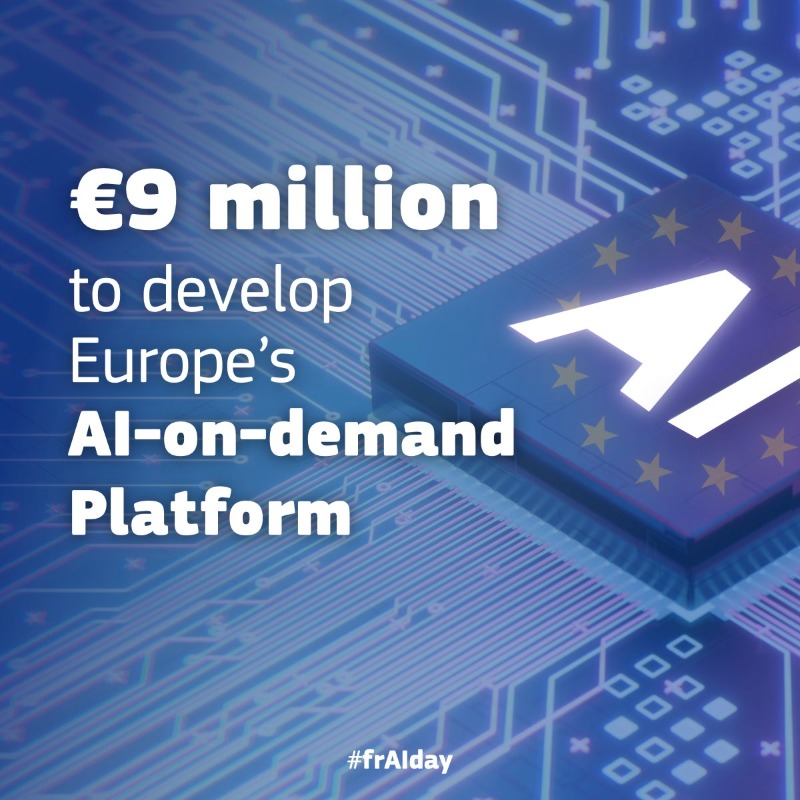DigitalEU's tweet photo. €9 mil for the next phase of Europe’s strategically important #ArtificialIntelligence infrastructure.

Since 2019, the AI-on-demand platform put together Europe’s #AI community, to discuss about AI-based innovations, services &amp; solutions, while promoting #EU values 🇪🇺.

#FrAIday