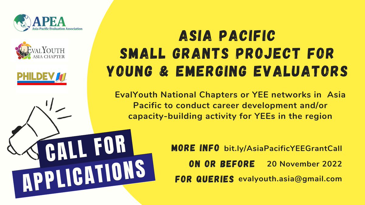 An amazing opportunity for YEEs in Asia Pacific!🤩

Only 10 more days to go! Grab your chance! 

More info 👉 bit.ly/AsiaPacificYEE…

#APCHub <a href="/APEAeval/">Asia Pacific Evaluation Association</a> <a href="/EvalyouthAsia/">EvalYouth Asia Chapter</a> <a href="/PHILDEV_eval/">PHILDEV</a>
