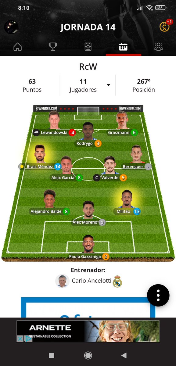 Resumen de mi jornada en <a href="/biwenger/">Biwenger Fantasy 🏆</a>: Liga por comunidades Galicia y Liga Fantasy Carrasco 👇