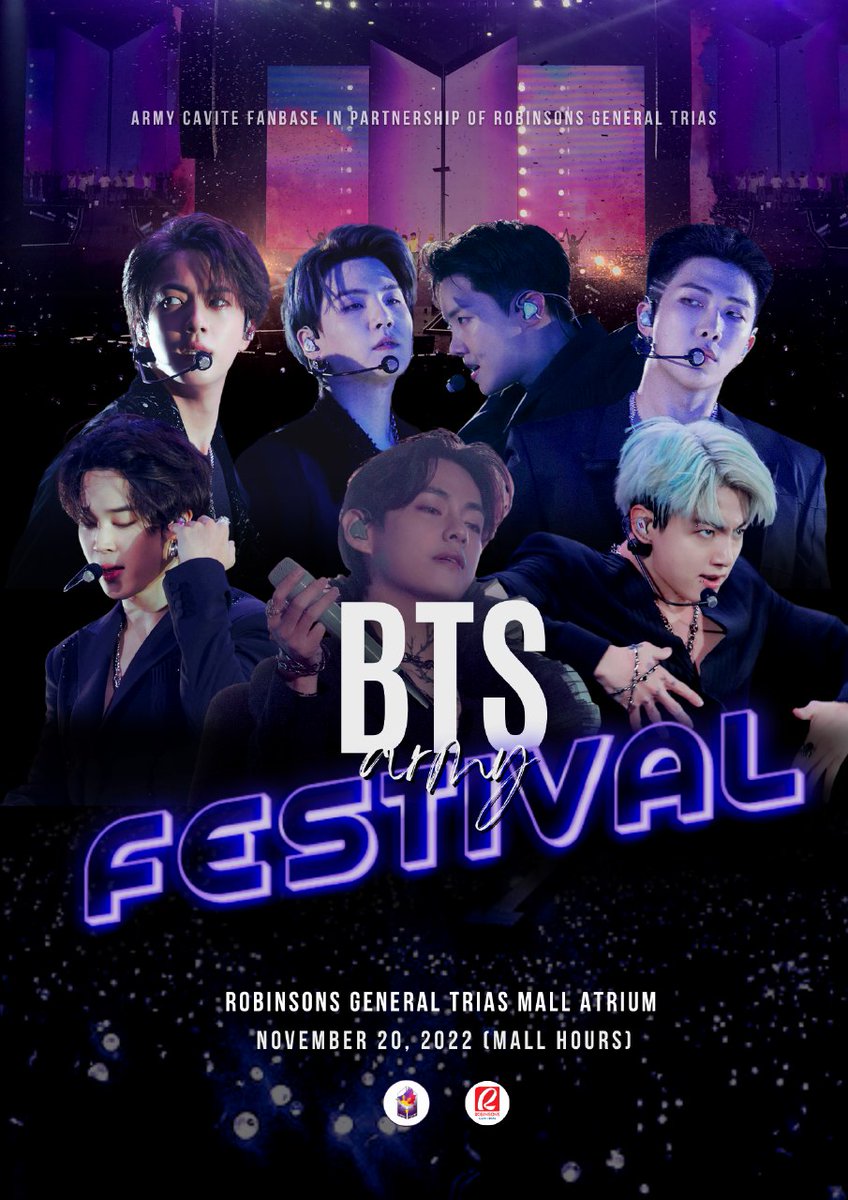 army_cavite's tweet photo. Come and feel the ULTIMATE #BTSARMY experience with ARMY Cavite Fanbase at Robinsons Place GenTri ✨💜

WHAT:  BTS ARMY Festival
WHERE: Robinson's Place GenTri - Mall Atrium
WHEN: November 20, 2022 
TIME: 11AM - onwards

*NO ENTRANCE FEE*

Register here: https://t.co/mpwFmg62XP https://t.co/9lLXpdf3eT