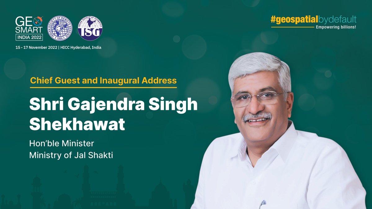 GeospatialM's tweet photo. #geospatialbydefault
GeoSmart India is pleased to welcome Shri Gajendra Singh Shekhawat, Hon’ble Minister, Ministry of Jal Shakti.
Join us in welcoming him at the India’s most prestigious event in the Geospatial Industry GeoSmart India 2022.
Register now: https://t.co/LeM85TBigw https://t.co/GElRbfeaCF