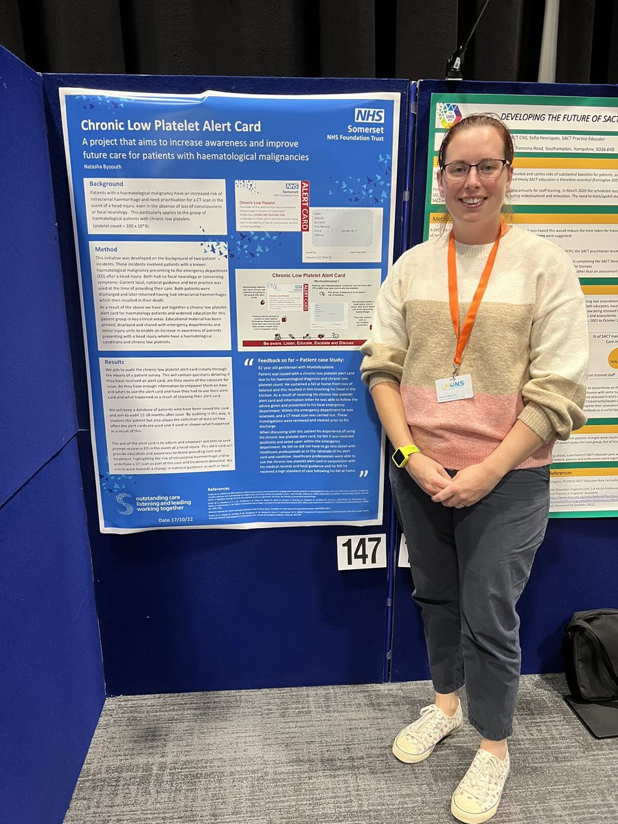 Representing Cancer Services @SomersetFT at #UKONS2022 with our posters - “The Future of an Acute Cancer Nursing Workforce” & “Chronic Low Platelet Alert Card”
@AttreeCaren @TashB67899617, Becca & Eden ✨