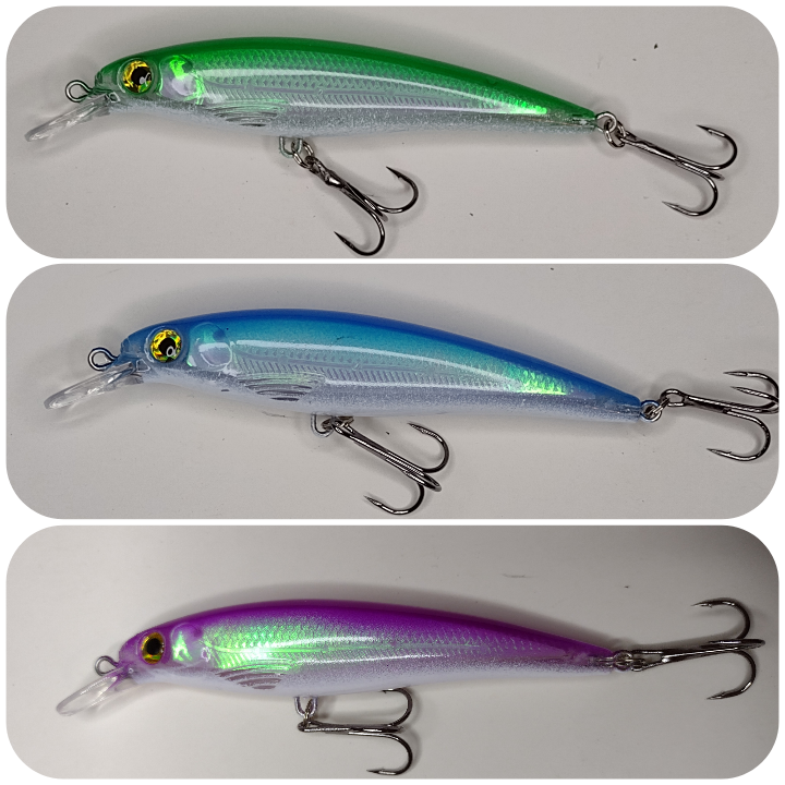 STacklebox's tweet image. I have hand painted hologram jerk baits available. They come in three colors. Violet, green, and blue. Come on over to the site and check it out.