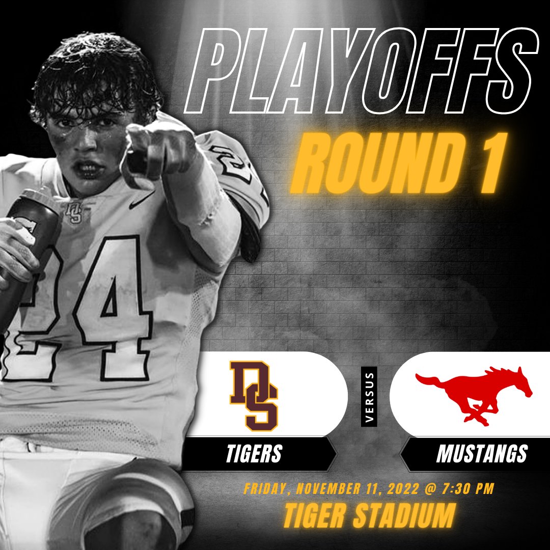 Hey Drip! It's ROUND 1 of Playoffs! #ThankYouVeterans 
🆚: Manor HS
🕢: 7:30 PM
📍: TIGER STADIUM
🎟: dsisdtx.us/Page/2767
👀: Local broadcast on KBVO
🖥: nfhsnetwork.com/events/uil/gam…
📻: KDRP 103.1
👕: Playoff shirts will be sold before the game
#TPD #OPPORTUNITY #AMBUSH