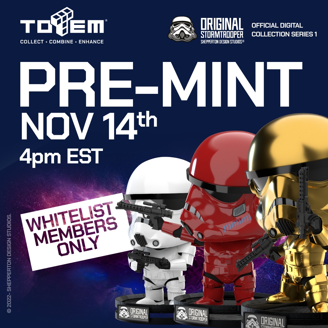 totem_universe's tweet image. 🚀 THEY’RE FINALLY COMING! 🚀

You want to get your Original Stormtrooper NFT? 👀🔥

👉 Pre-Mint: November 14, at 4pm (EST) – Only for whitelist members

👉 Mint: November 15, at 4pm (EST) – Open for everyone!