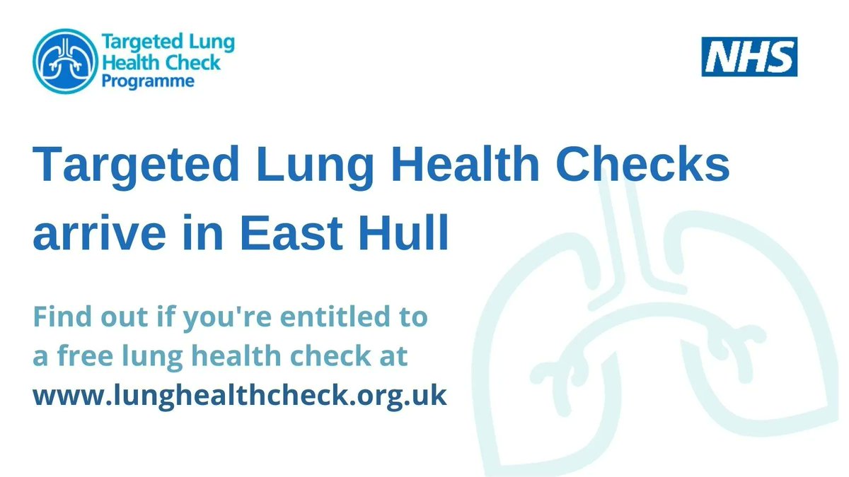 HullHospitals's tweet photo. People living in East Hull are now being invited for Targeted Lung Health Check appointments. If you receive an invitation from your GP, don’t delay - book your appointment today. Find out more at https://t.co/9DtmPHvwcZ
#LHCinHull https://t.co/K4ogziGS8q