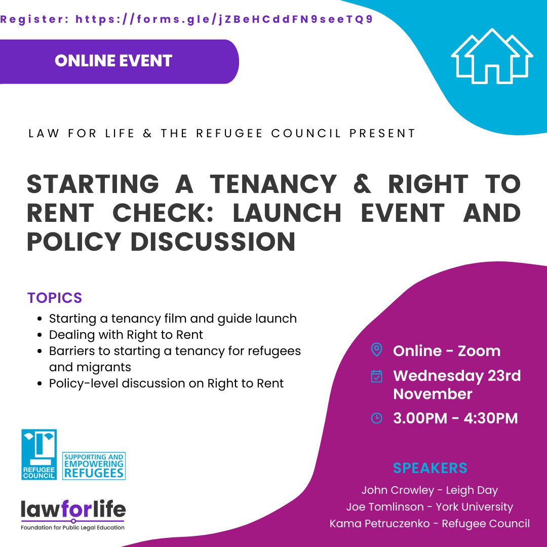 We're getting ready for our online event on 23rd Nov, where we'll hear from @refugeecouncil @JoePTomlinson @jed_meers @LeighDay_Law on how to address barriers around deposits & #righttorent checks and discuss openings to challenge #housing discrimination.

ow.ly/PliP50LyK0z