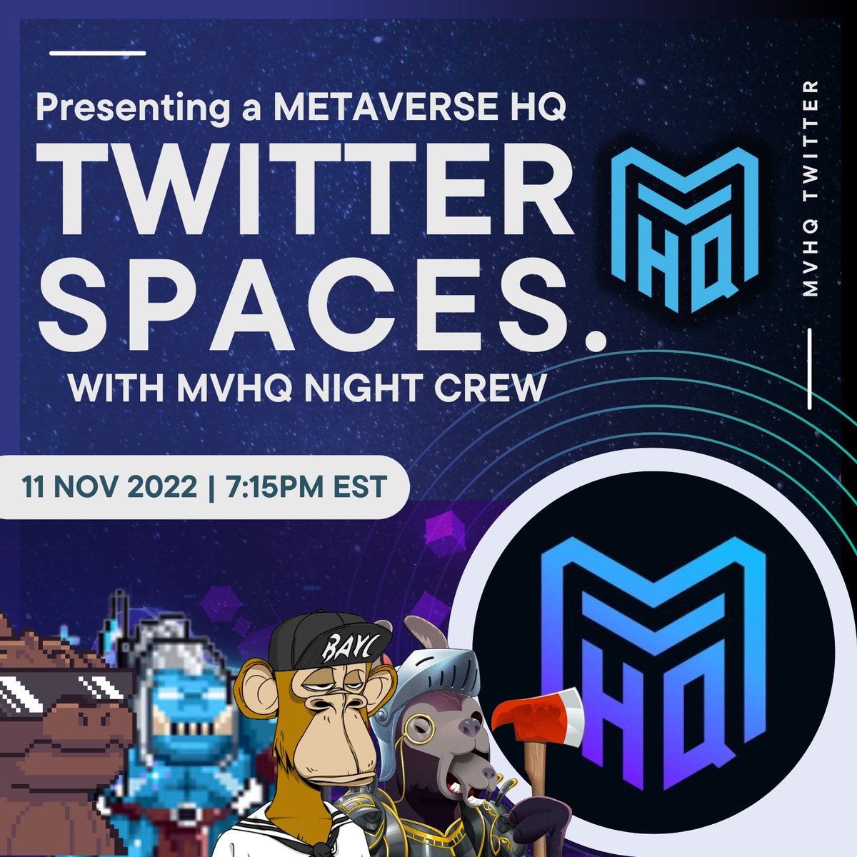 Metaverse_HQ's tweet image. Tune in as we close out our week of events with an installment of MVHQ's Night Crew! Tonight's topics, we'll be going over Web3 gaming and the future of current leading projects.

Special Guests:
@kaikun26, @dylanshub_, @peerlessnft 
Hosted by @ryanh 
🔗⤵️
