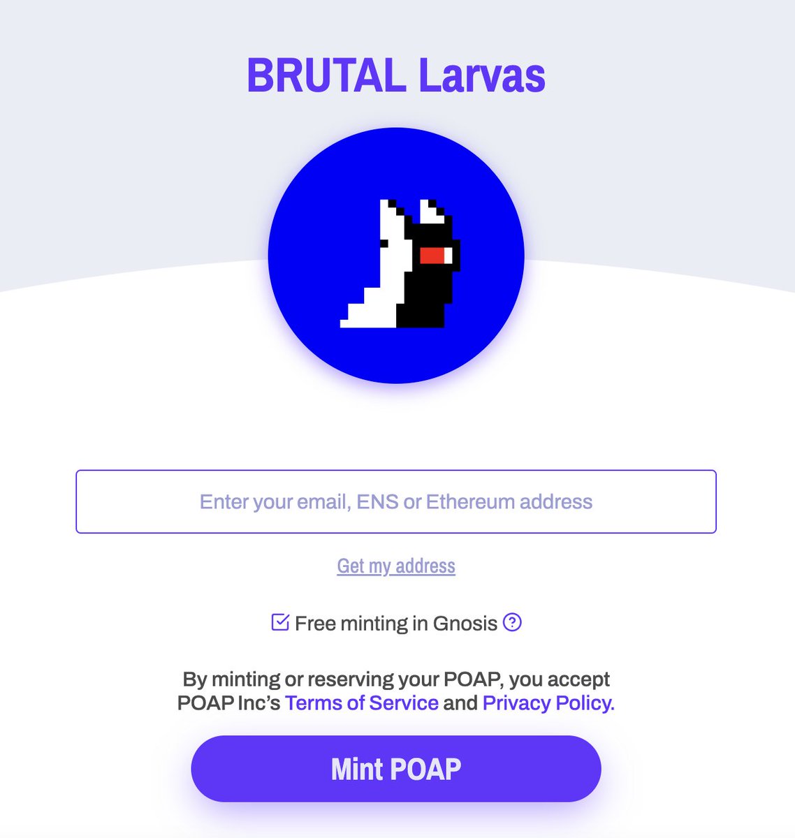 We have another surprise for you Larvas!

A POAP to celebrate BRUTAL Larvas.

 🏆50 mints (POAPs)
💸FREE - No gas - No #ETH address required

🐛Requirements
🟦Follow <a href="/doslarvas/">LARVAS</a> &amp; <a href="/CloudnoisePxl/">cloudnoise.pxl</a> 
🟥RT this tweet
 
First come, first serve

#NFT #ETH